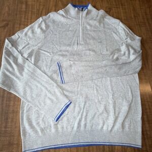 Michael Kors‎ Mens Long Sleeve Pullover Knit Sweater Grey 1/4 Zip Blue Size XL